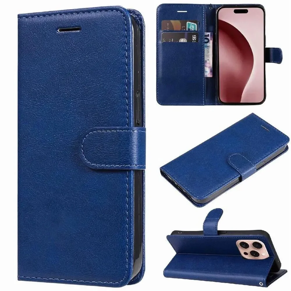 For iPhone 16 Pro Max Case Wallet Flip Cover Magnetic Stand Card Slots Strap Blu
